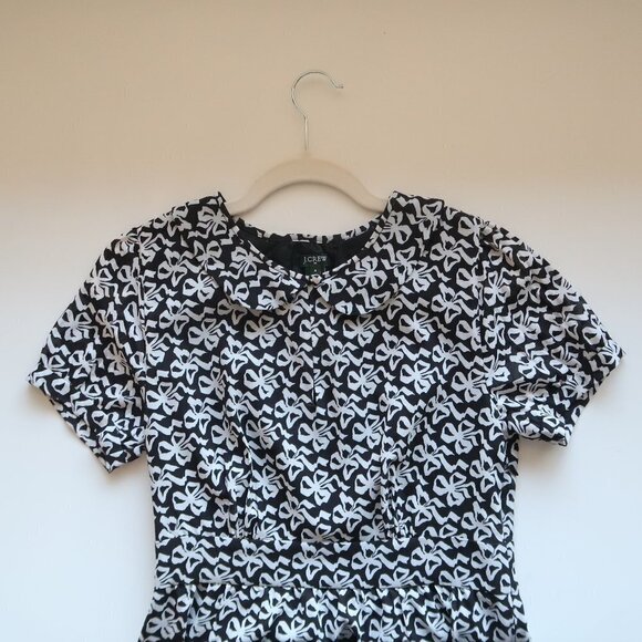 J. Crew Black & White Short Sleeve Crew Neck Mini Dress w Bow Tie Pattern Size 4 - Picture 11 of 12